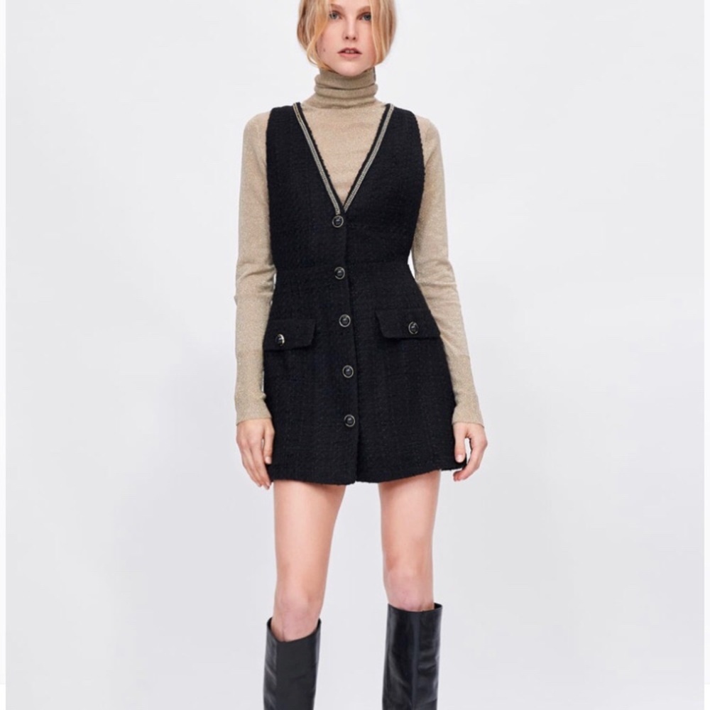 Black Zara Tweed Pinafore Dress